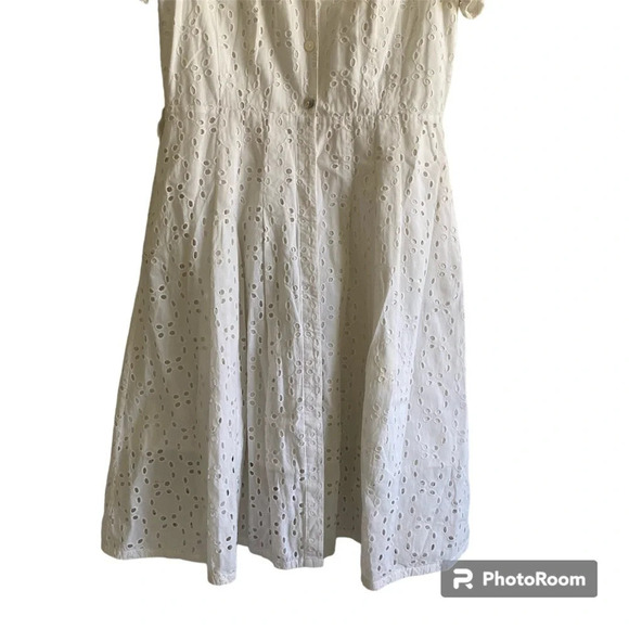 BROOKS Brothers 100% Cotton Eyelet Short Sleeve Midi Dress Size 6 (no belt) - Picture 4 of 16